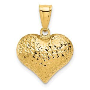 14K Yellow Gold Polished and Textured 3-D Heart Pendant - Small